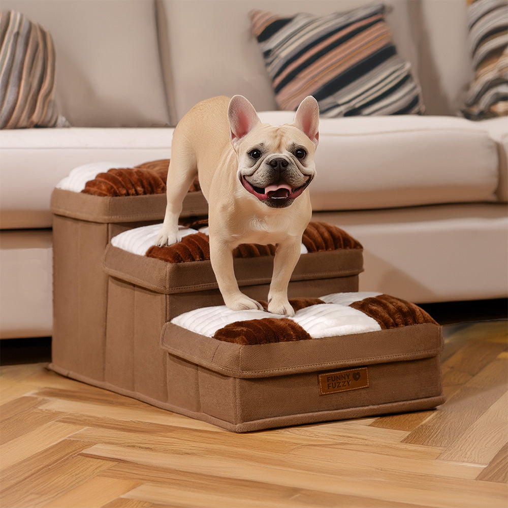 chessboard plaid handcrafted dog stairs with storage multifunctional and foldable
